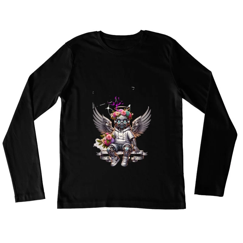 Angelic Steampunk Robot with Floral Crown and Wings Female Long Sleeve T-Shirt