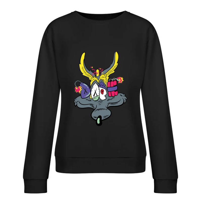 Whimsical Cartoon Creature with Explosive Elements Female Pullover Sweatshirt