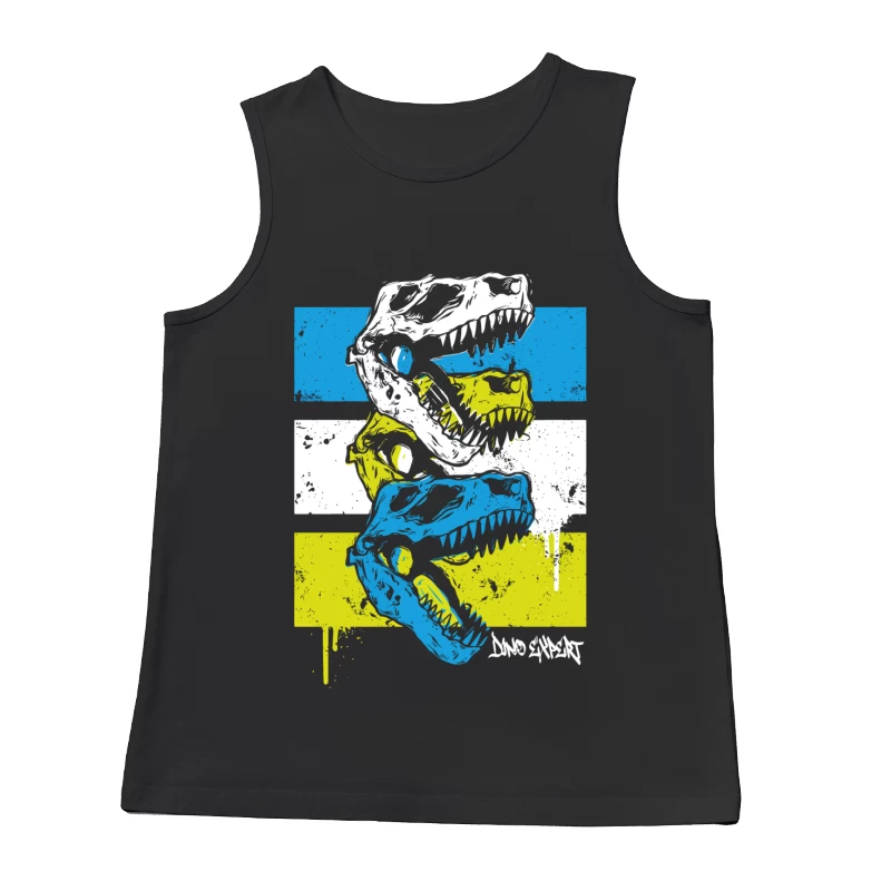 Layered T-Rex Skulls: Grunge Street Art Aesthetic Male Tank Top