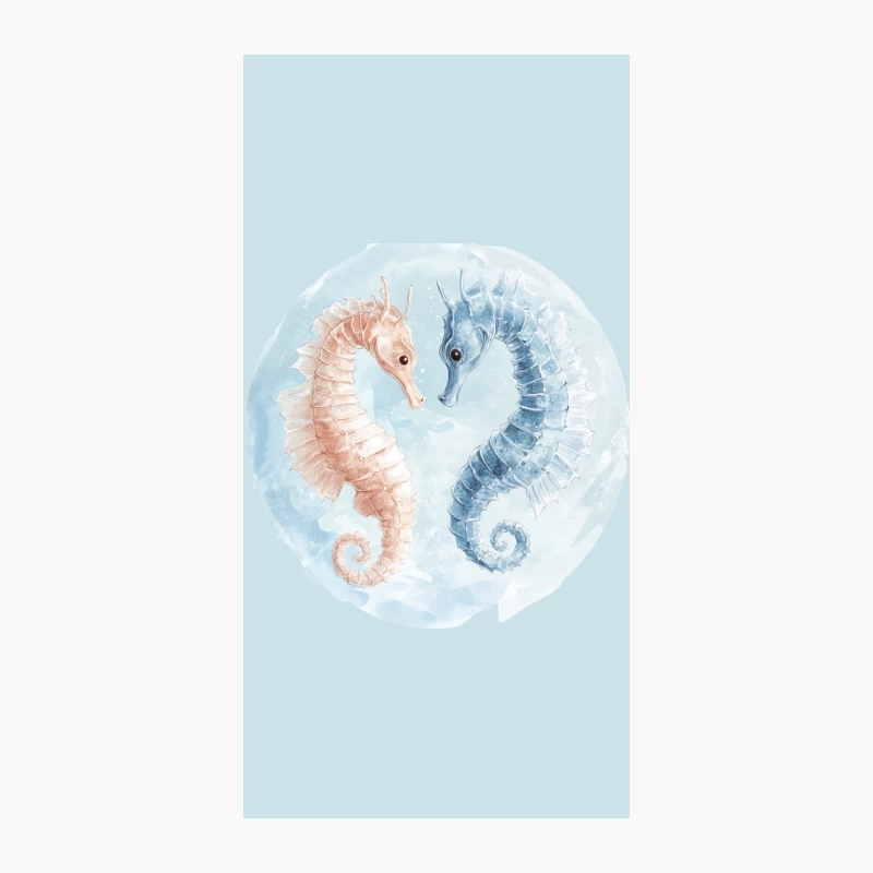 Pastel Seahorse Yin Yang: A Watercolor Marine Duet iPhone Case