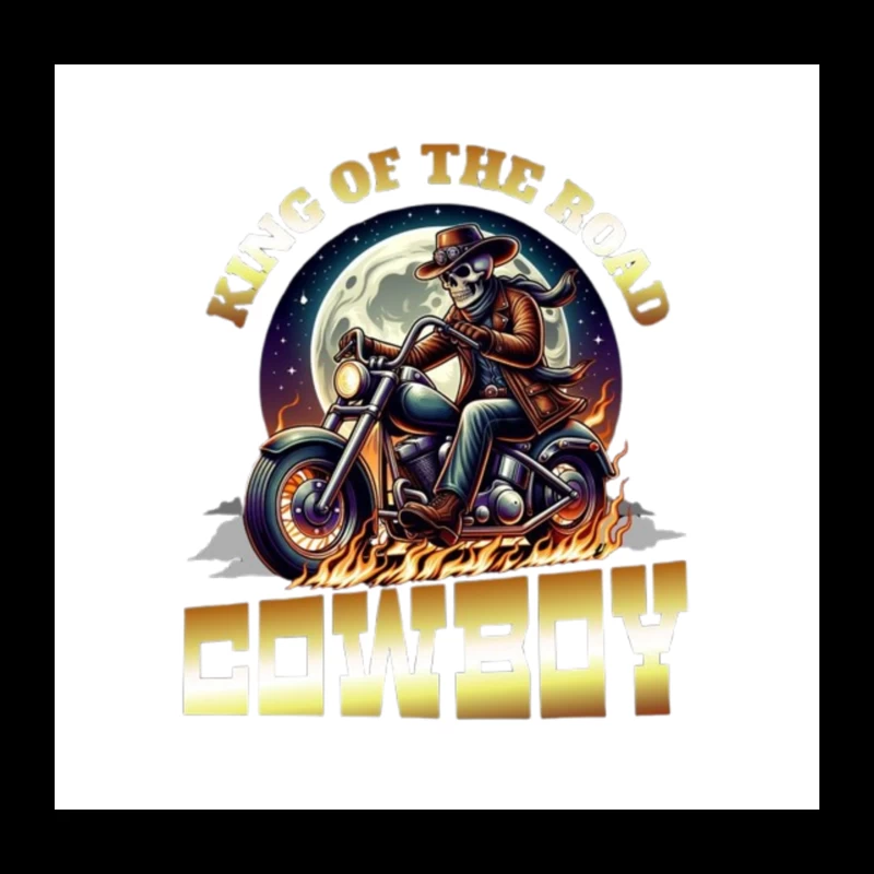 King of the Road: Skeleton Cowboy Biker Under Moonlight Throw Pillow