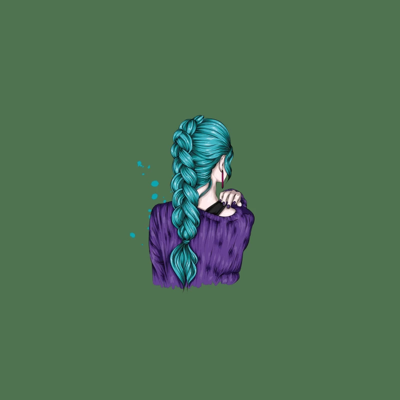Teal Braided Hair Fashion Illustration Desk Mat