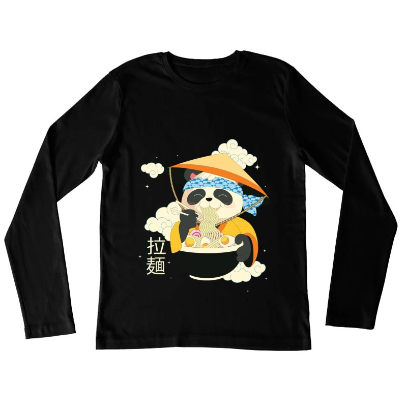 Cute Cartoon Panda Enjoying Asian Ramen noodle Female Long Sleeve T-Shirt