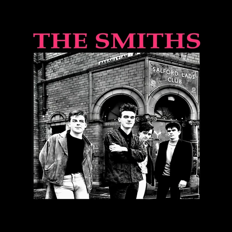 The Smiths Band Outside Historic Salford Lads Club - Iconic Black and White Photograph Throw Pillow