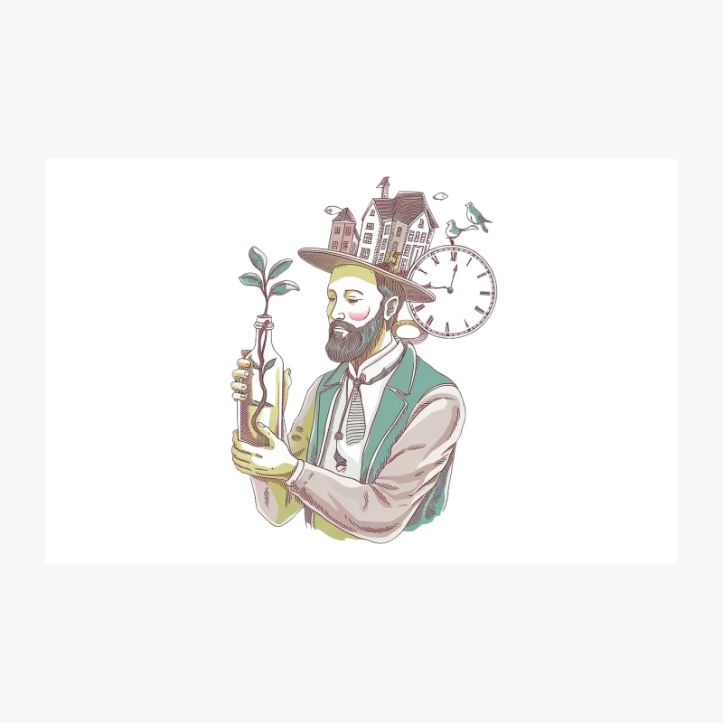 Whimsical Surreal Portrait of Saxophonist with Cityscape Hat Travel Mug