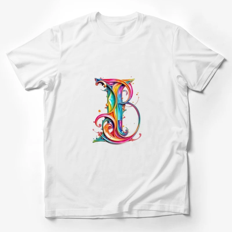 Ornate Rainbow Watercolor Letter B Typography Art Male T-Shirt