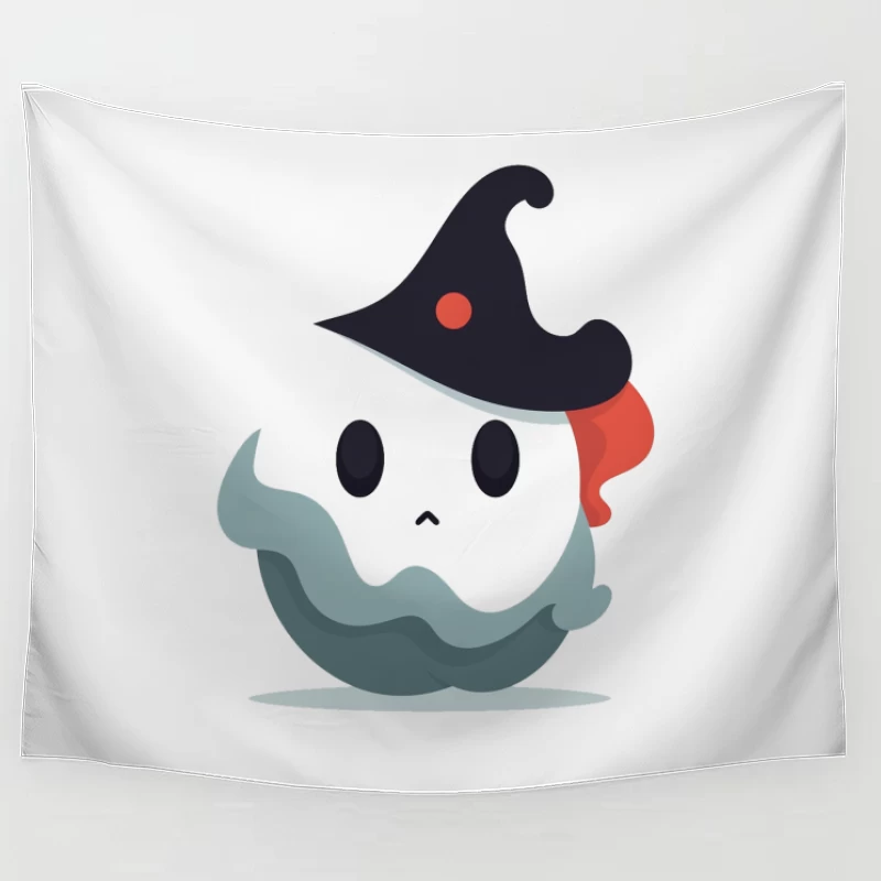 Cute Cartoon Ghost with Witch Hat Tapestry