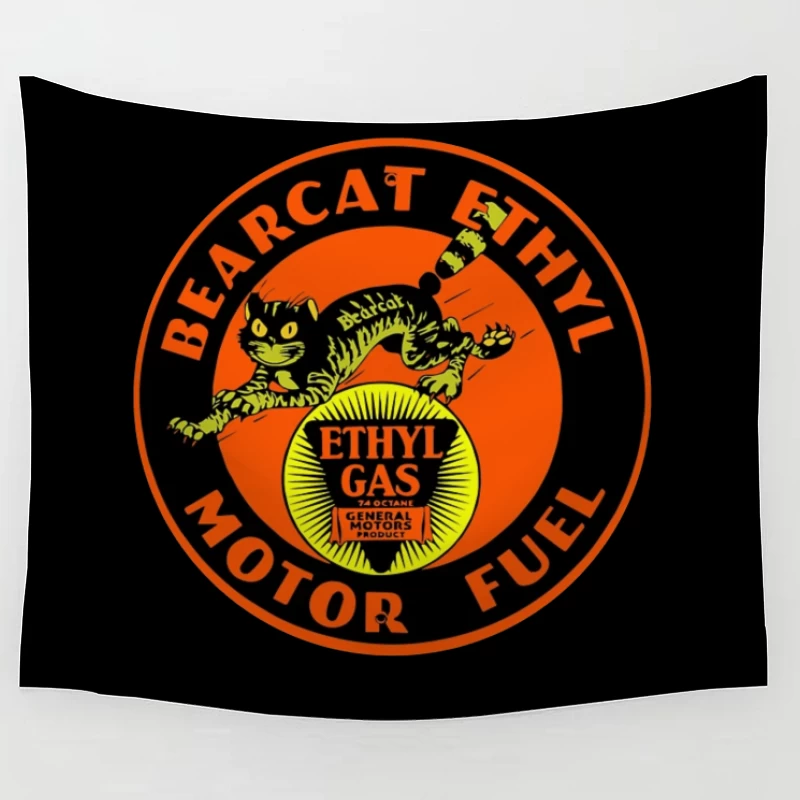 Vintage Bearcat Ethyl Motor Fuel Advertisement with Black Cat Mascot Tapestry