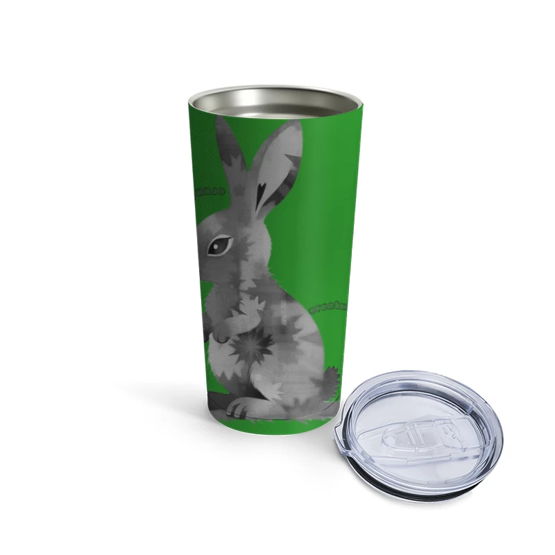 Grayscale Digital Art Illustration of a Sitting Rabbit Travel Mug