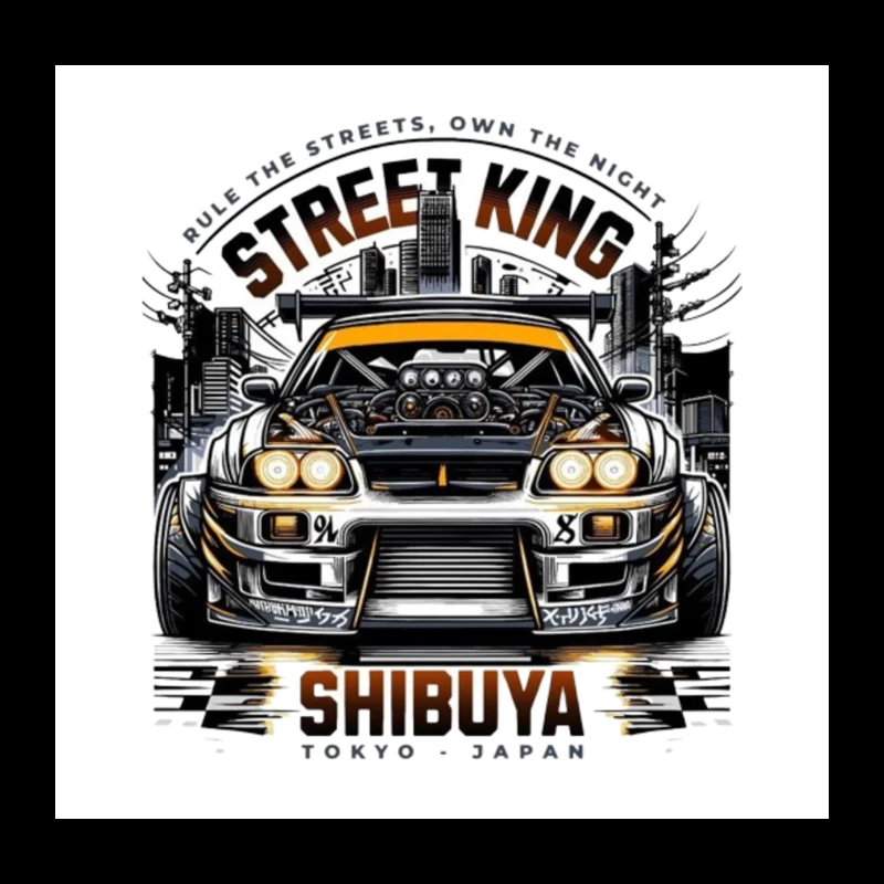 Street King: Modified Toyota Supra in Shibuya Night Scene Throw Pillow