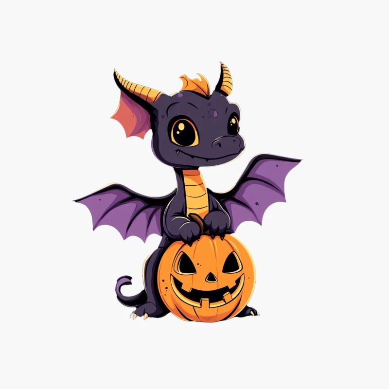 Cute Cartoon Dragon on Halloween Pumpkin Cotton Tote Bag