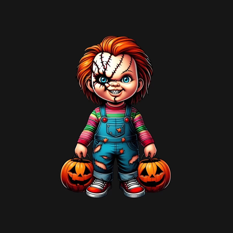 Cartoon Chucky Doll with Halloween Pumpkins Mouse Pad