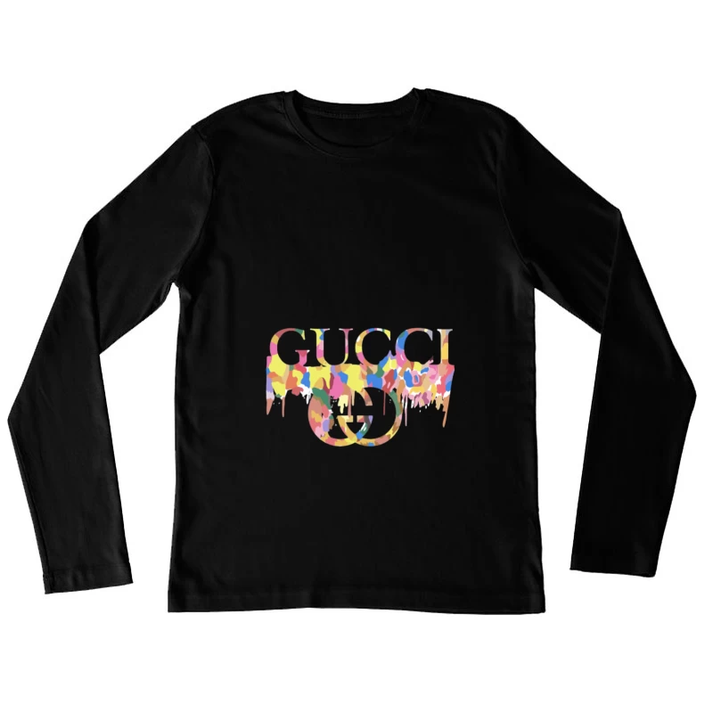 Buntes Gucci-Logo auf schwarzem Hintergrund Damen Langarm T-Shirt