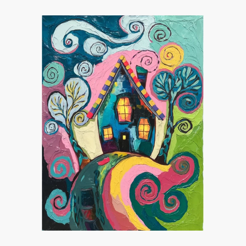 Whimsical Swirling House in Colorful Abstract Landscape Cotton Tote Bag