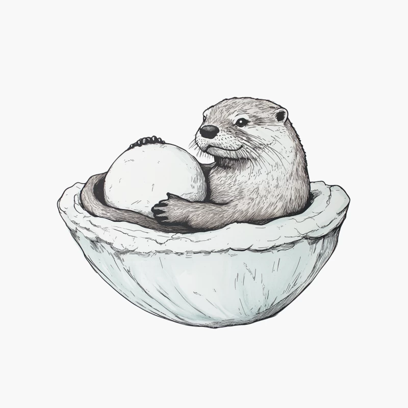 Cute Otter Hugging Egg in Bowl Illustration Cotton Tote Bag