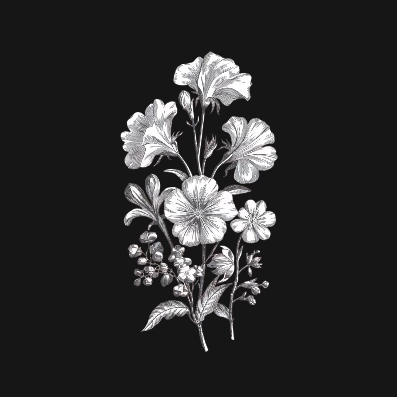 Vintage Botanical Floral Sketch: Detailed Black and White Plant Illustration Male Long Sleeve T-Shirt