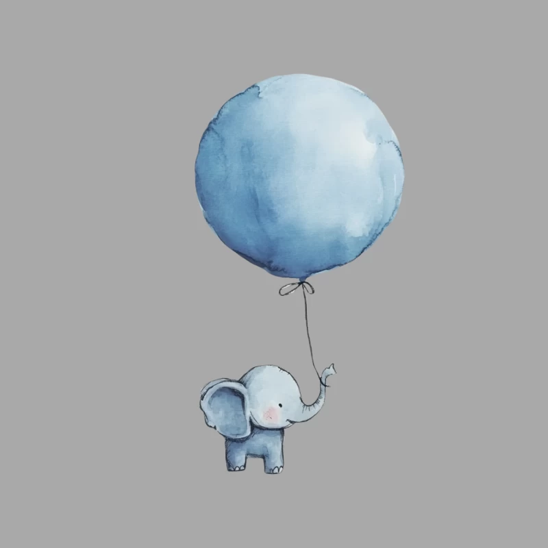 Cute Baby Elephant with Blue Balloon: Watercolor Nursery Illustration Female Pullover Hoodie