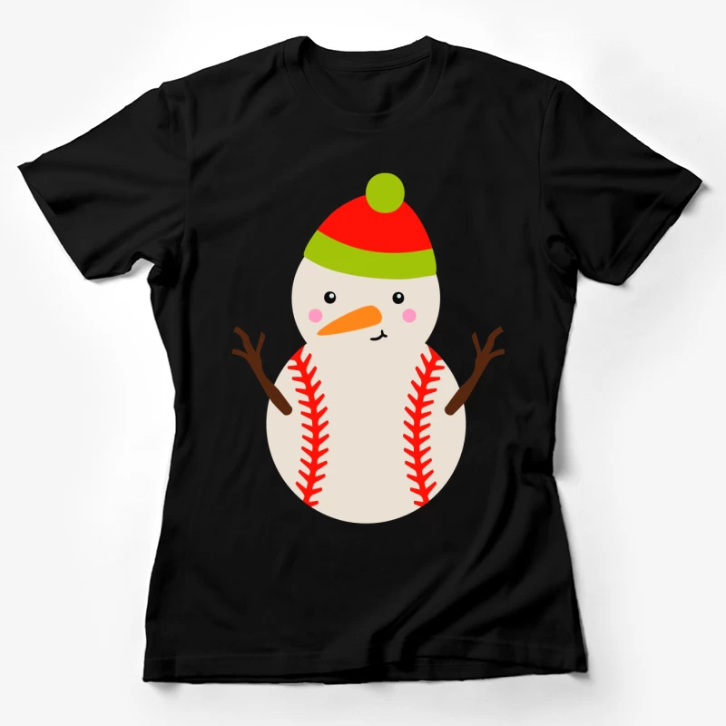 Bonhomme de neige en forme de balle de baseball Femme T-Shirt