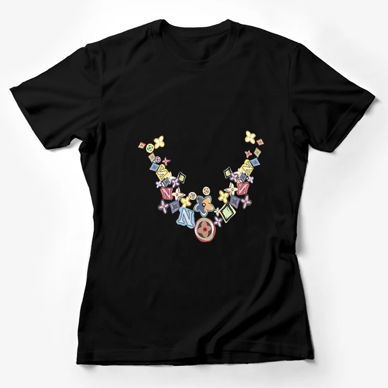 Bunte grafische Halskette Damen T-Shirt