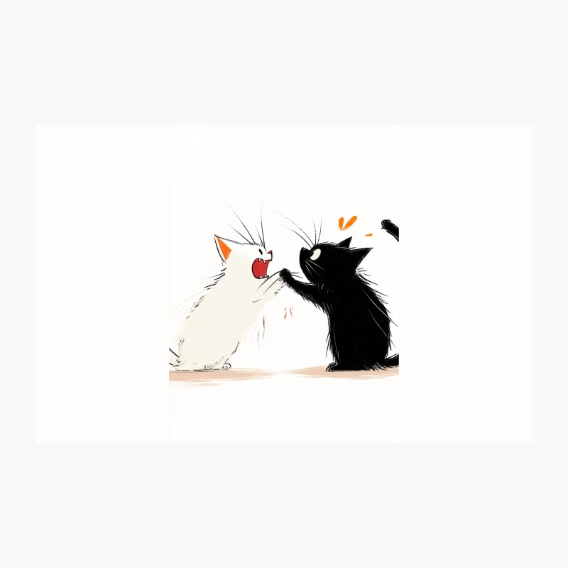 Playful Cartoon Cats: Black and White Yawning Duo Travel Mug