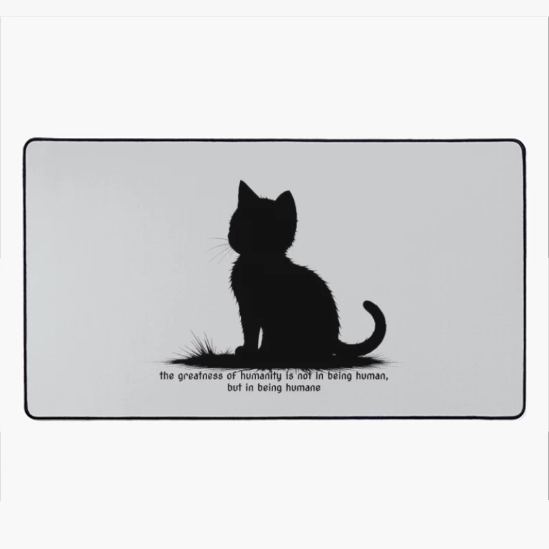 Black Cat Silhouette with Humane Message Desk Mat