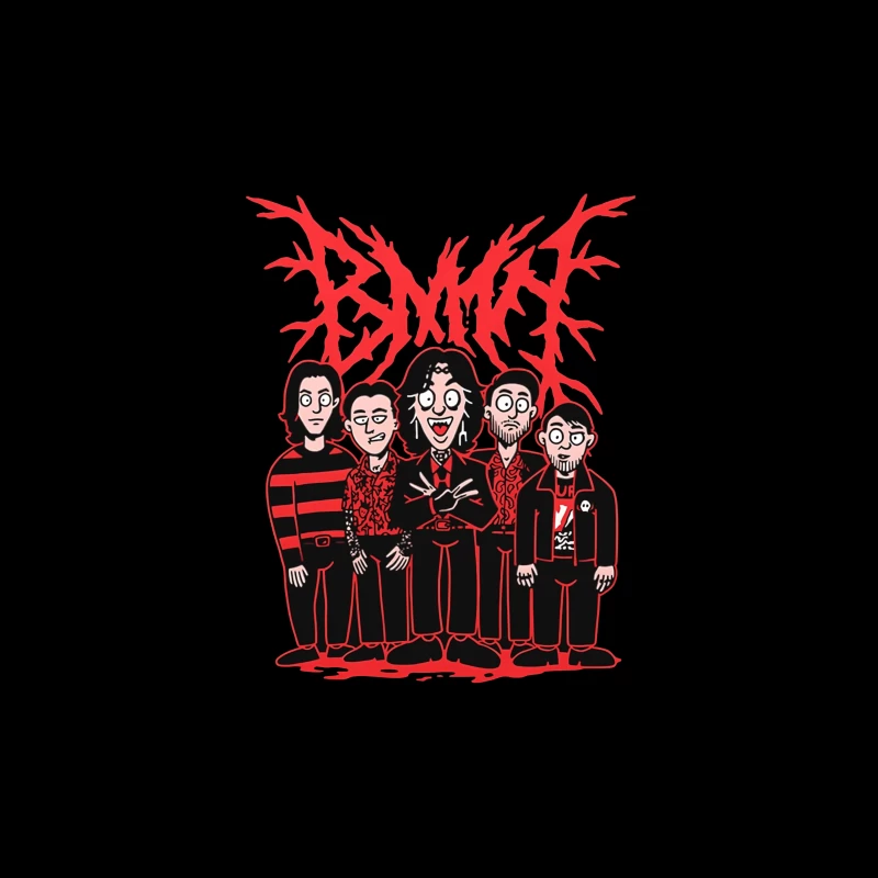 Gothic Rock Band Cartoon in Red and Black Style Tapestry