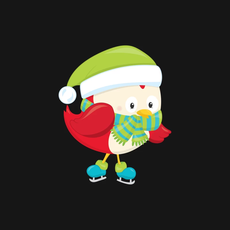 Oiseau mignon avec bonnet et écharpe en patinage Homme Manches Longues T-Shirt