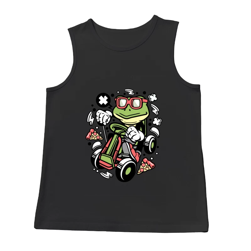 Grenouille cool en kart avec pizza Homme Débardeur