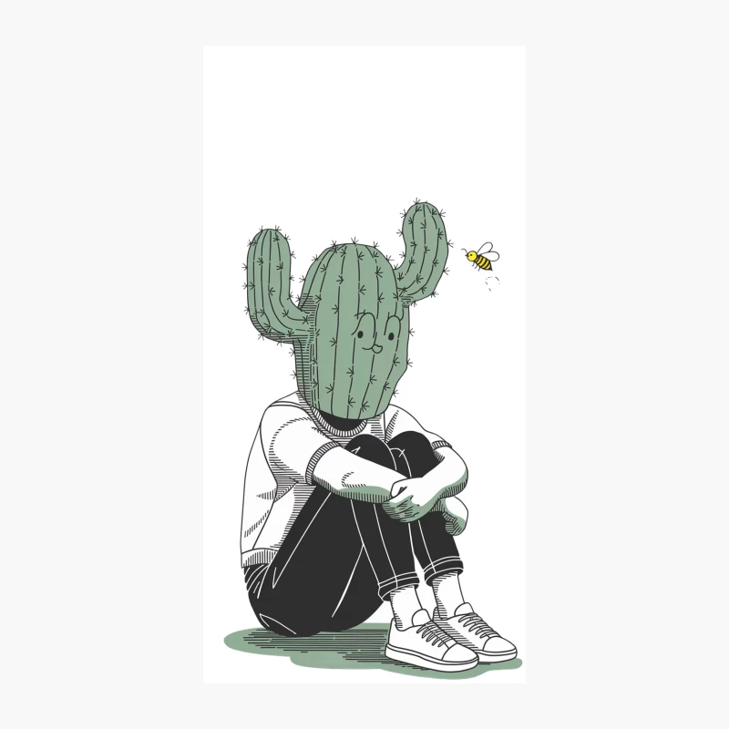 Surreal Cactus-Headed Figure: A Portrait of Isolation iPhone Case