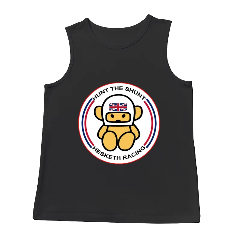 Hesketh Racing "Hunt the Shunt" Retro Motorsport Logo with British Bear Mascot Male Tank Top