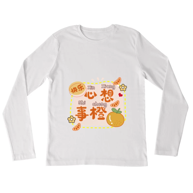 Glücklicher Wunsch mit Orange Damen Langarm T-Shirt