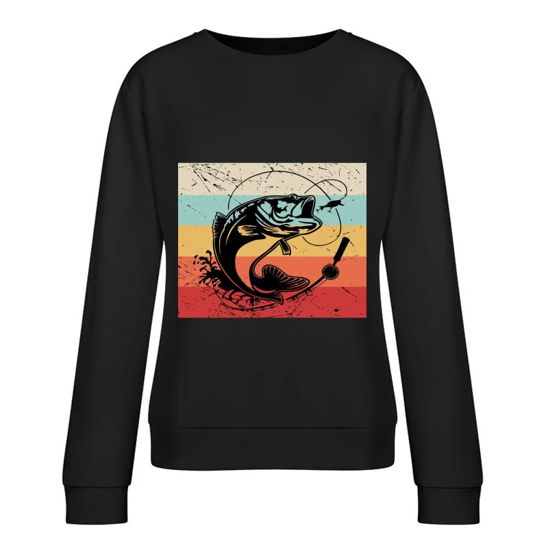 Retro-Angelkunst mit Fisch und Rute Damen Pullover Sweatshirt