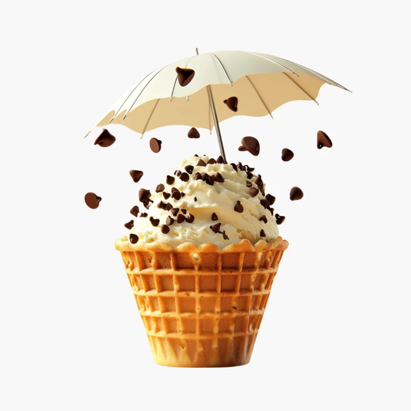 Whimsical Ice Cream Cone with Chocolate Chip Rain under Umbrella Cotton Tote Bag