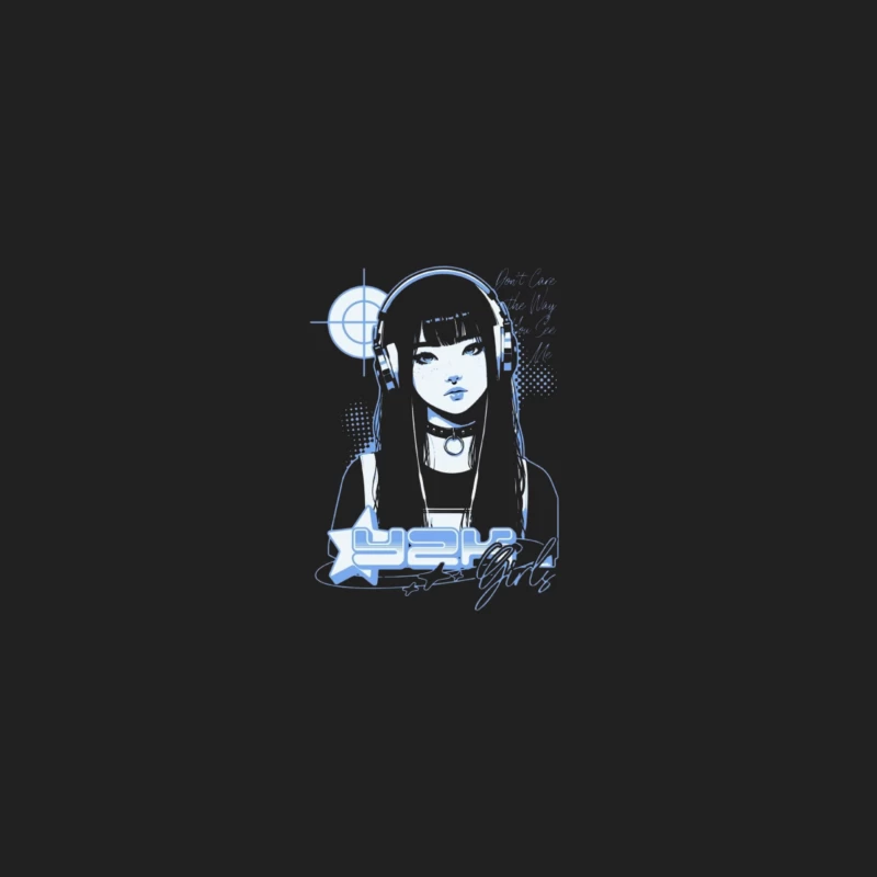 Blue Monochrome Gothic Anime Girl with Headphones Bucket Hat