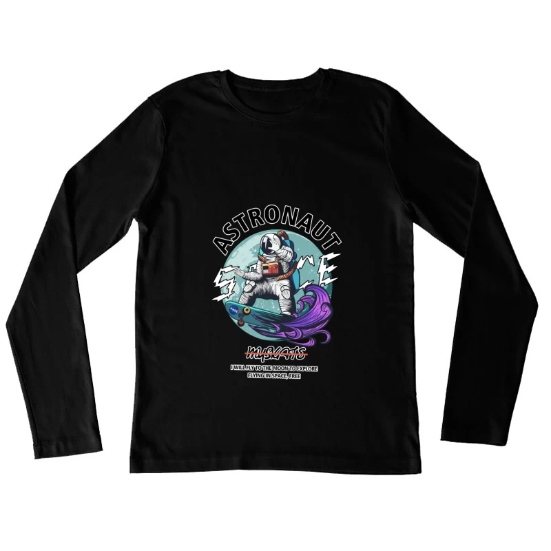Astronaut auf Skateboard im Weltraum Damen Langarm T-Shirt