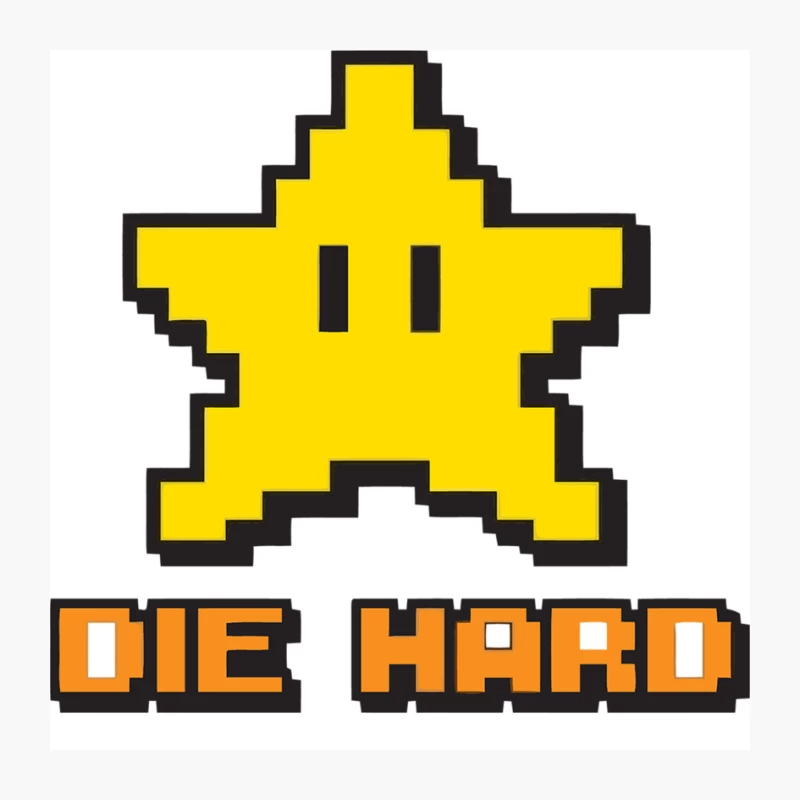 Retro Gaming Pixel Art Star with "Die Hard" Text Pin