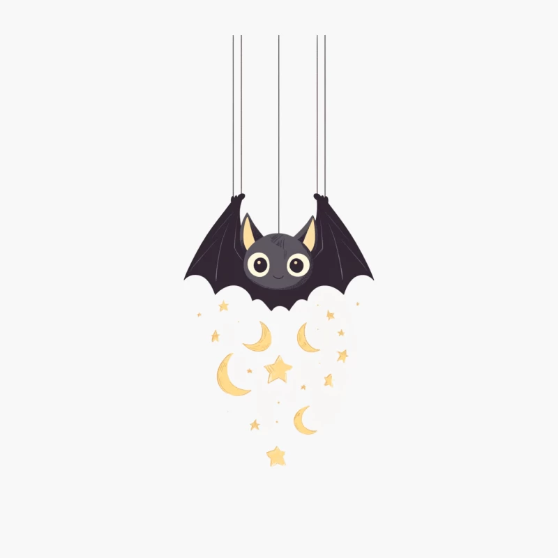 Cute Cartoon Bat Hanging with Stars and Moons Cotton Tote Bag