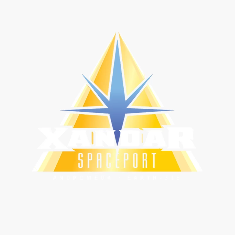Geometric Spaceport Logo: Futuristic Sci-Fi Design in Yellow and Blue Cotton Tote Bag