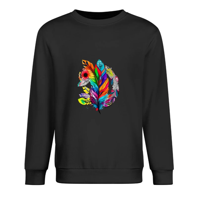 Bunte Federn in Mandala-Stil Herren Pullover Sweatshirt