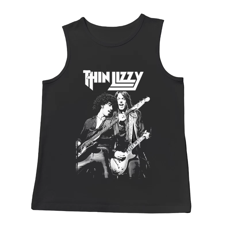 Thin Lizzy Rock Band Performance Sketch in Black and White Male Tank Top