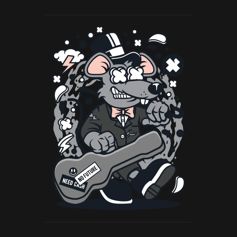 Rat en smoking avec guitare Femme Manches Longues T-Shirt