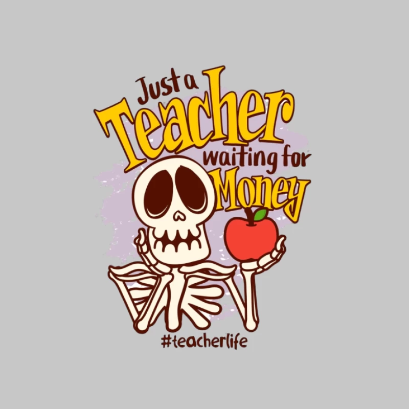 Lehrer-Skelett mit Apfel wartet auf Gehalt Herren Langarm T-Shirt