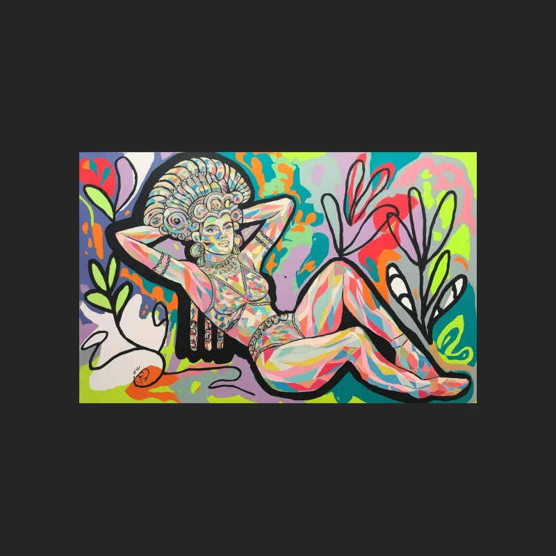 Vibrant Pop Art: Colorful Female Figure in Abstract Surreal Landscape Female Pullover Sweatshirt