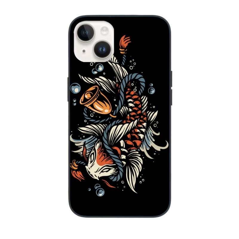 Koi Fish Tattoo Illustration with Bubbles iPhone Case