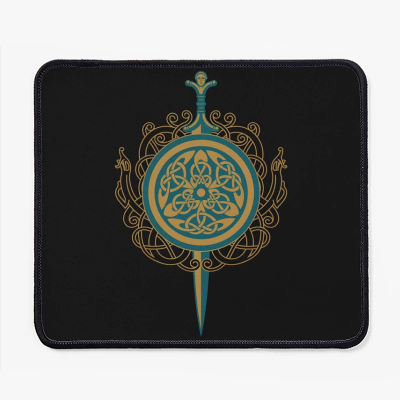 Intricate Celtic Knot Shield and Sword Design Mouse Pad