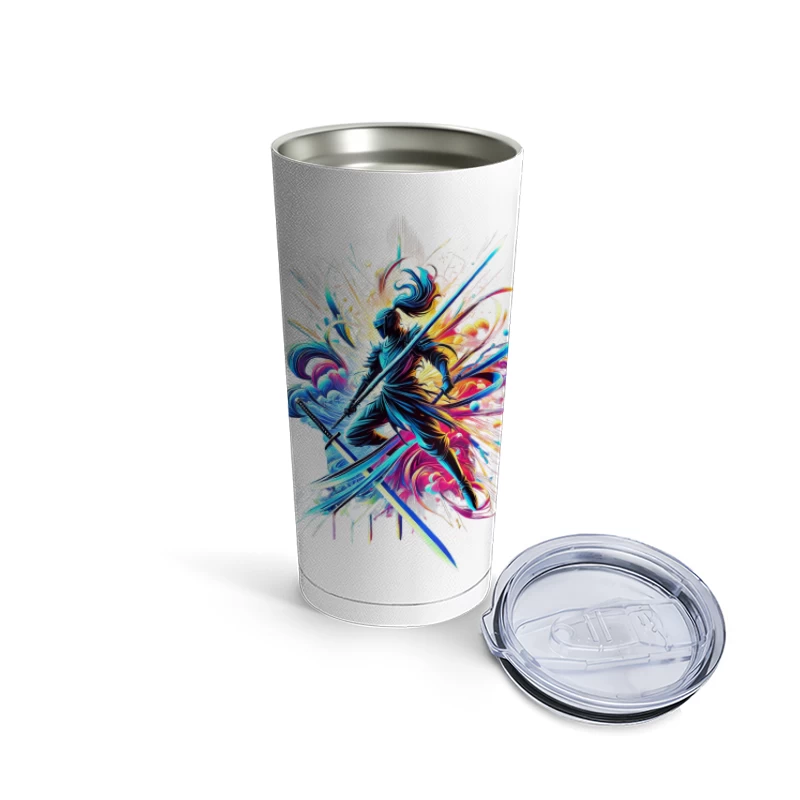 Vibrant Samurai Warrior in Dynamic Motion Travel Mug