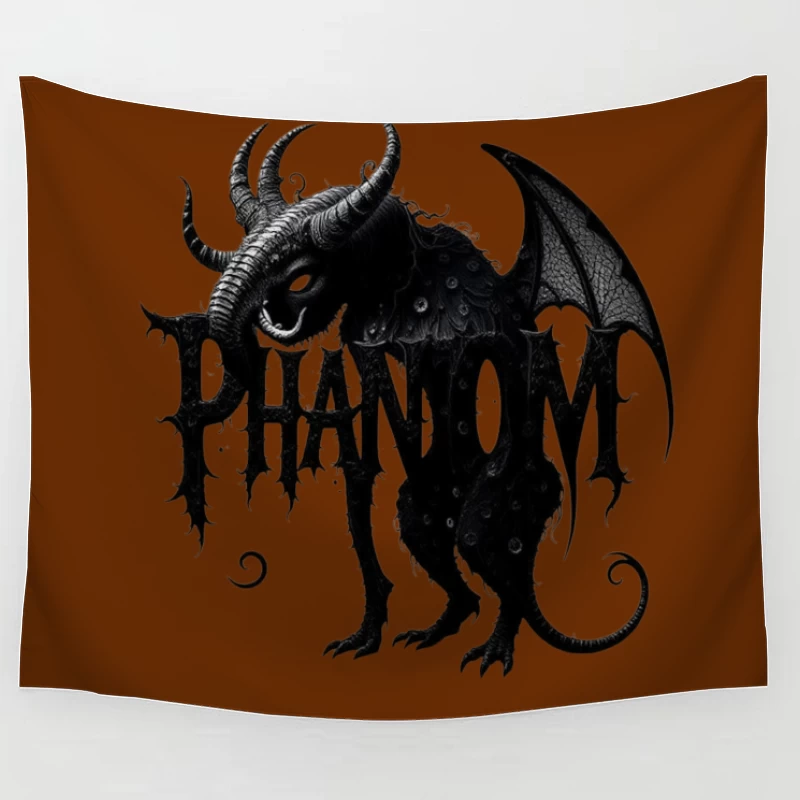 Gothic Phantom Beast with Horns and Wings Dark Art Illustration Tapestry