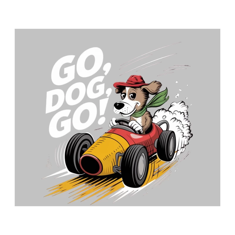 Cartoon Dog Racing in Vintage Style Race Car Tapestry