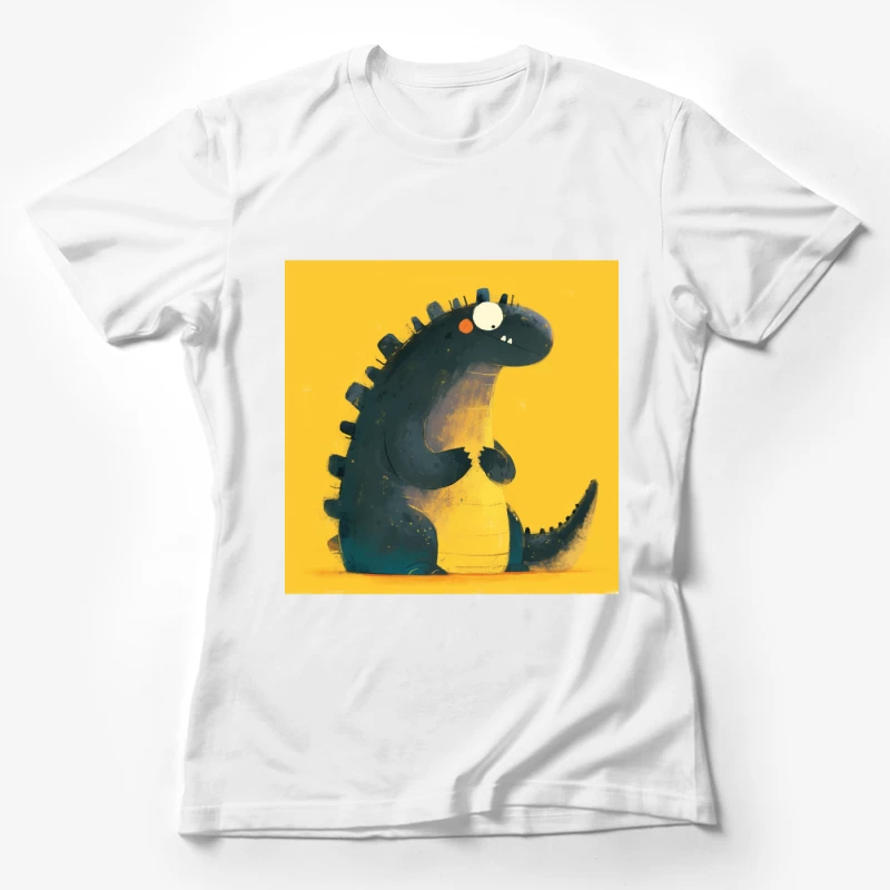 Cute Cartoon Dinosaur Character on Yellow Background Female T-Shirt