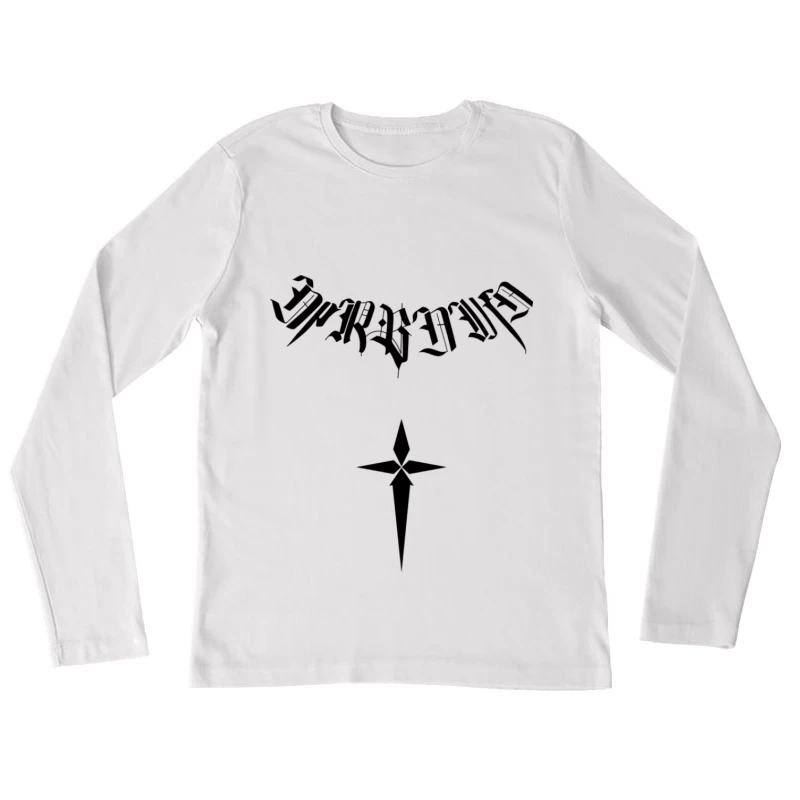Gotische Schrift und stilisiertes Kreuz Damen Langarm T-Shirt